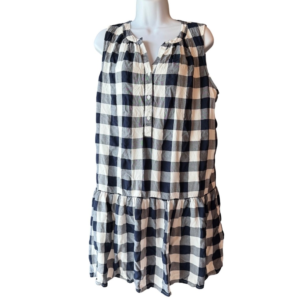 Crown & Ivy Gingham Dress Sleeveless Ruffle Hem Blue White Womens Size Medium